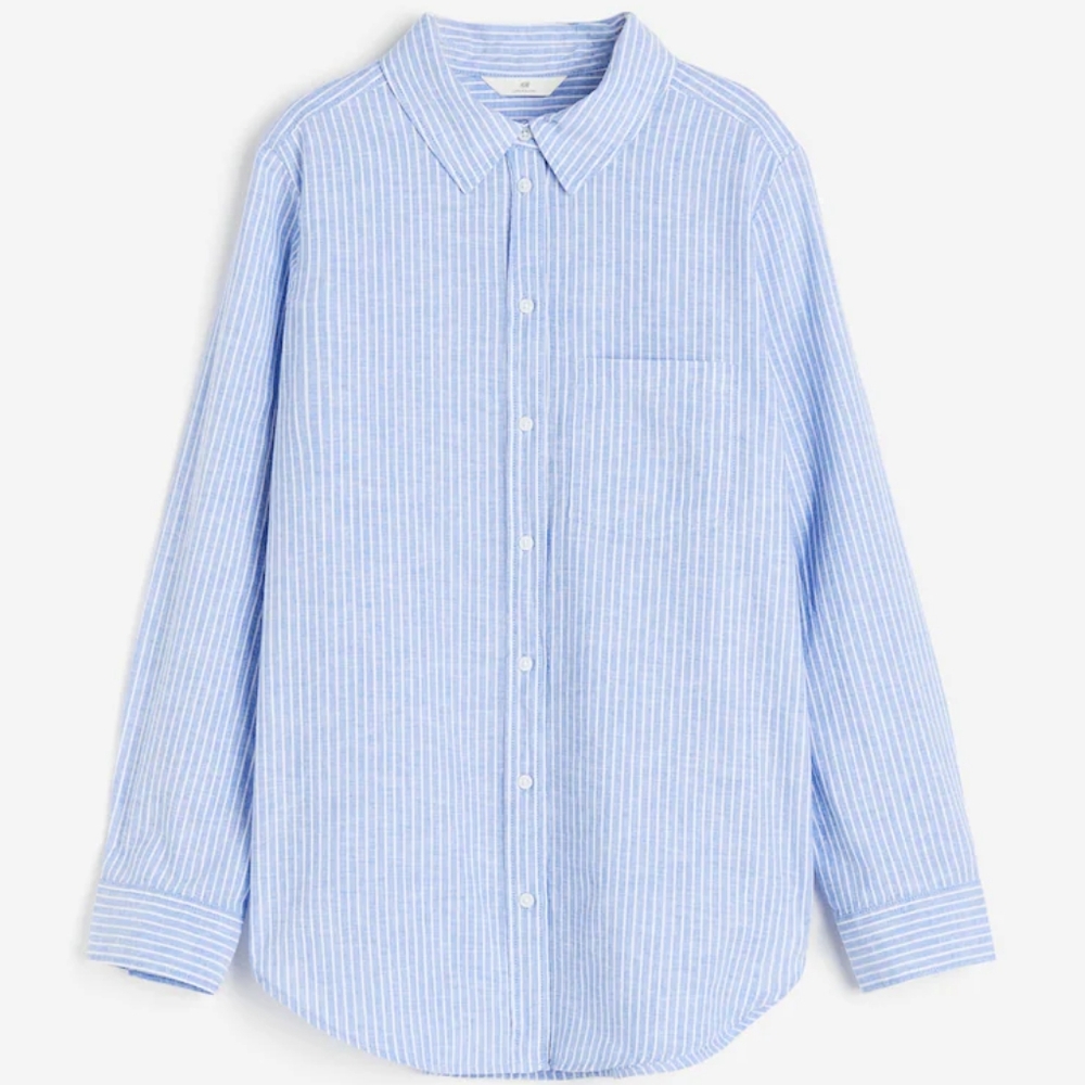 H&M Light Blue and White Striped Button-Down Shirt